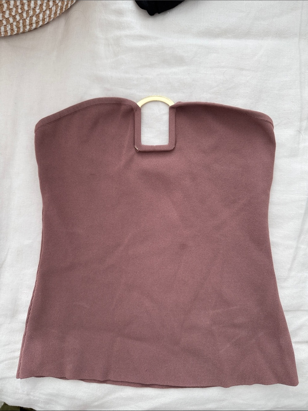 Zara Strapless Knit Top in Dusty Mauve with Gold Accent